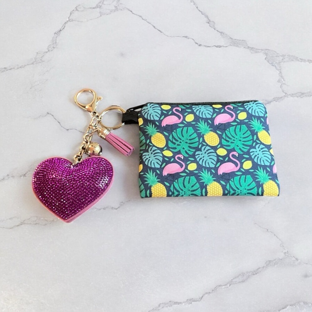 Tropical Flamingo Print Coin Purse & Detachable Keychain